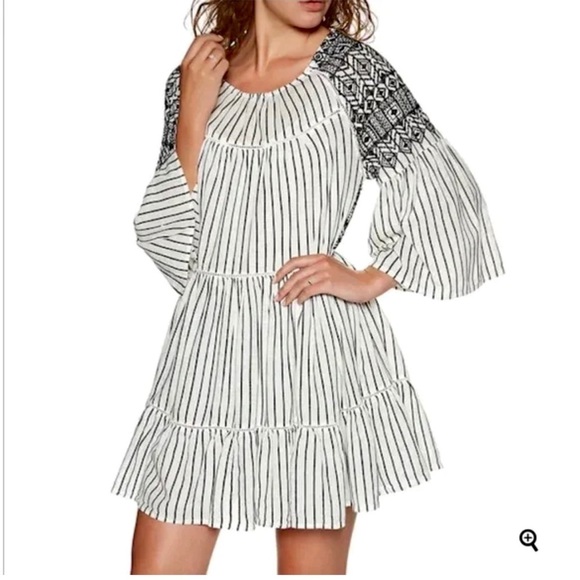 Free People Black and White Lola Embroidered Mini Dress - Picture 1 of 10